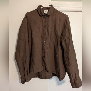 Son de Flor Brown Linen Button Down Shirt